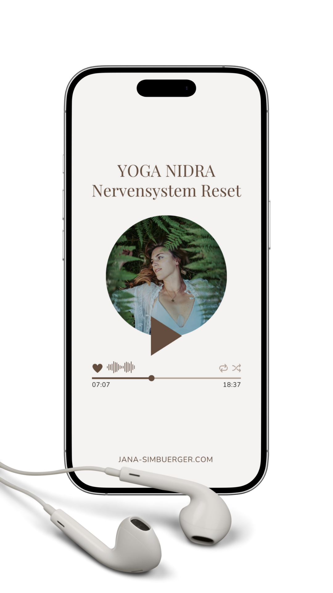 Yoga Nidra — Nervensystem Reset, Audio auf dem Smartphone mit Kopfhörern